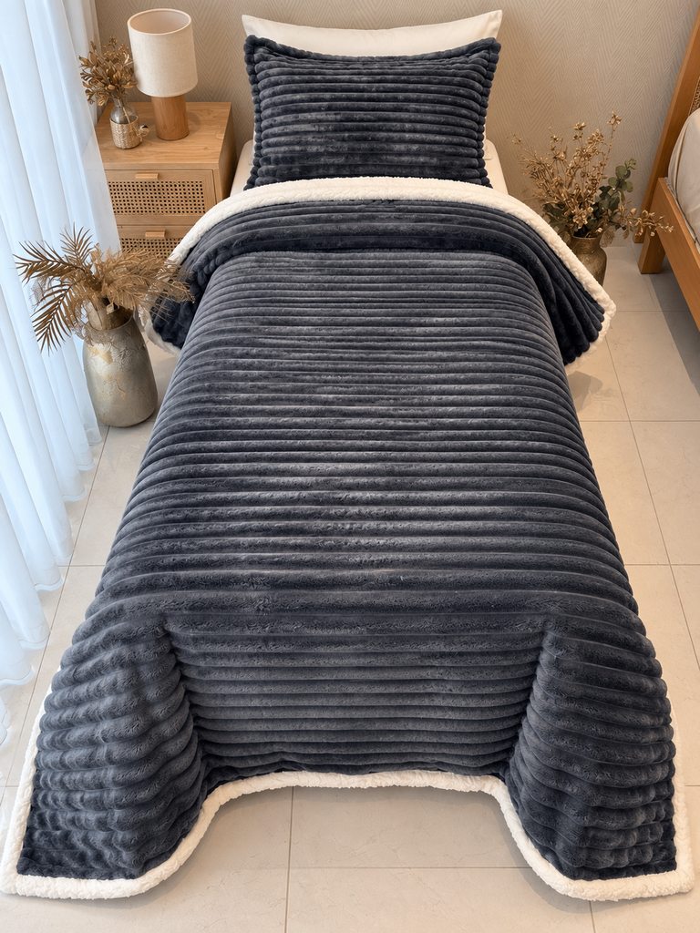 Couverture rayure une place 2 Pieces BBH Gris
