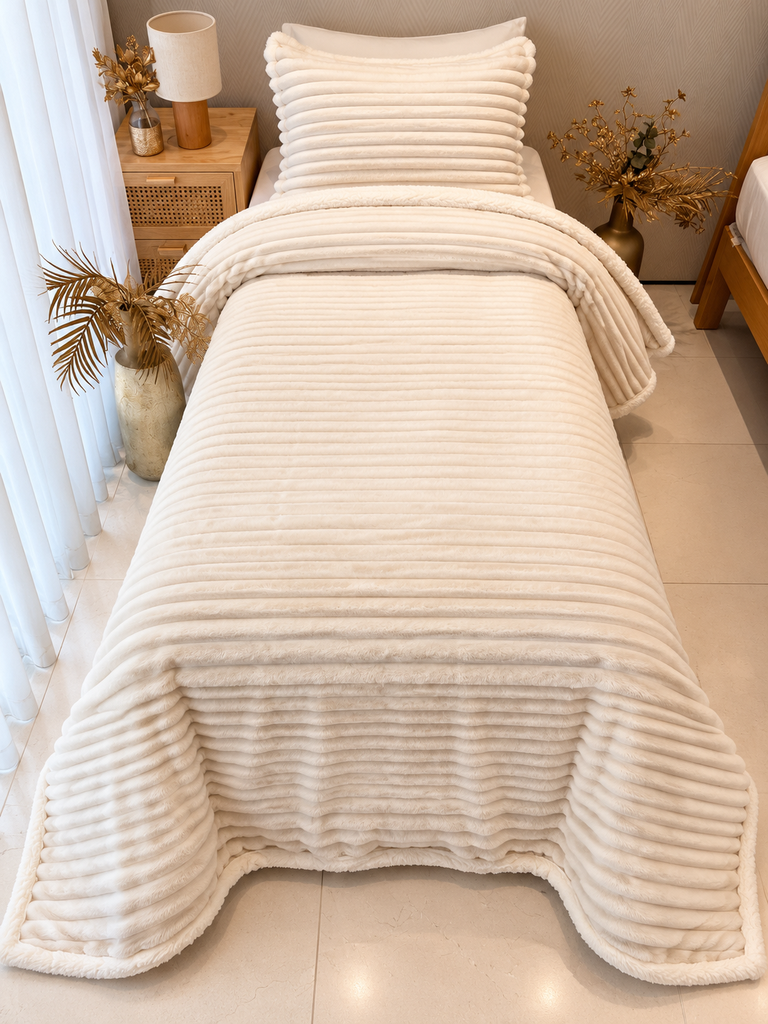 Couverture rayure une place 2 Pieces BBH Blanc