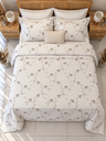 Housse de couette 6 Pieces 100% Coton Fleurs de Velours Beige