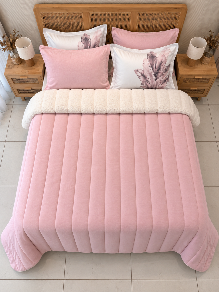 Couverture 5 Pieces double face rose poudré 