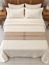 Parure de drap POLOPOLO Bordé 100% Coton percale 4 Pieces Blanc cassé Motif 1