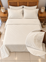 Parure de drap POLOPOLO Bordé 100% Coton percale 4 Pieces Blanc cassé Motif 2