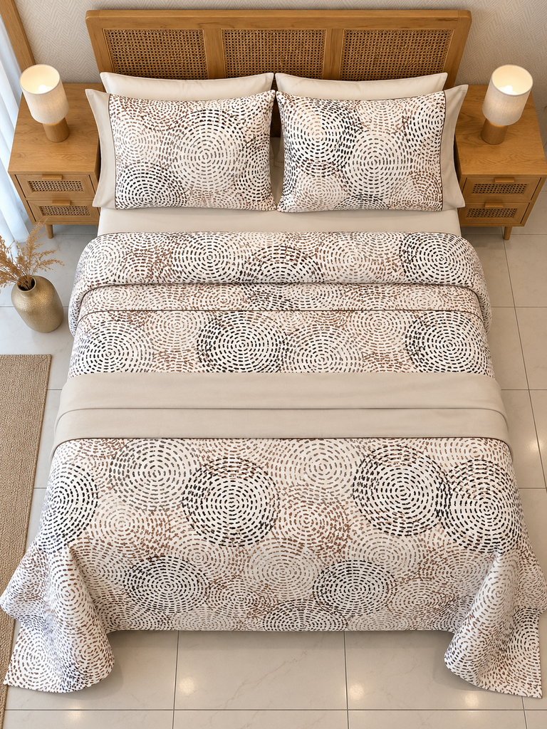 Parure de drap POLOPOLO  100% Coton percale 4 Pieces  Motif 1 Beige