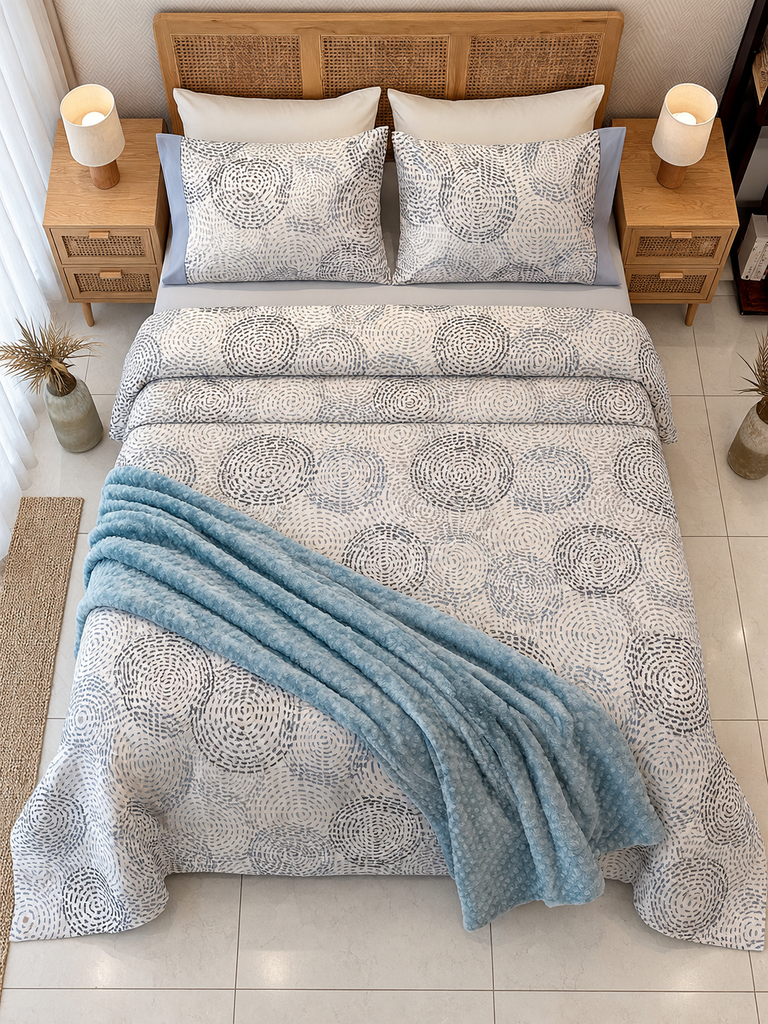 Parure de drap POLOPOLO  100% Coton percale 4 Pieces  Motif 1 Bleu