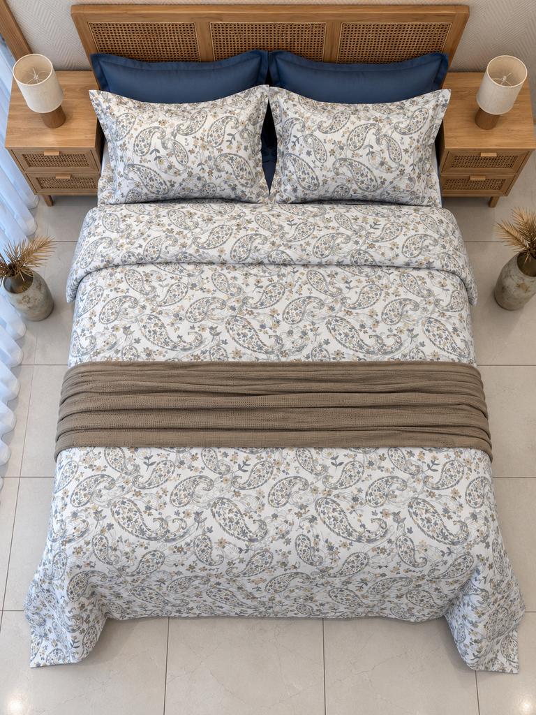 Housse De Couette 6 Pieces Cachemire Élégance — Ivoire & Taupe