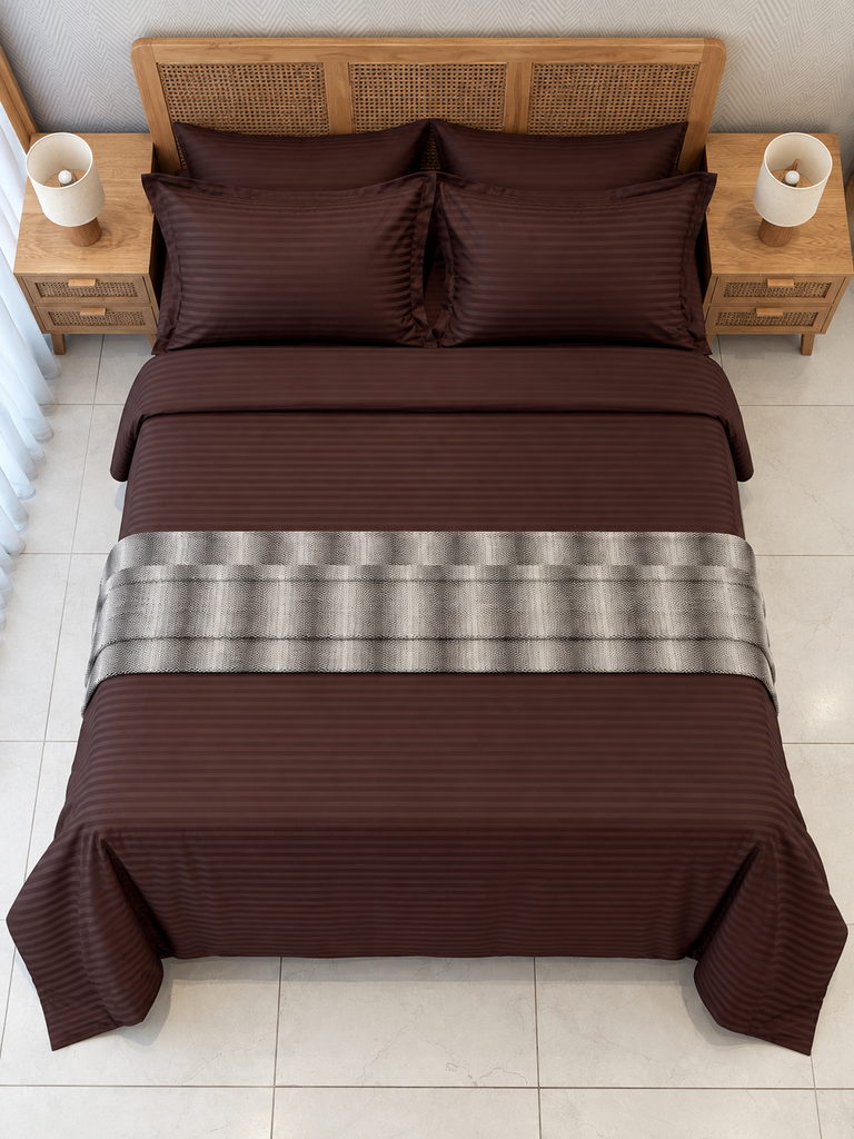 Housse de couette Satin Marron petit rayures 