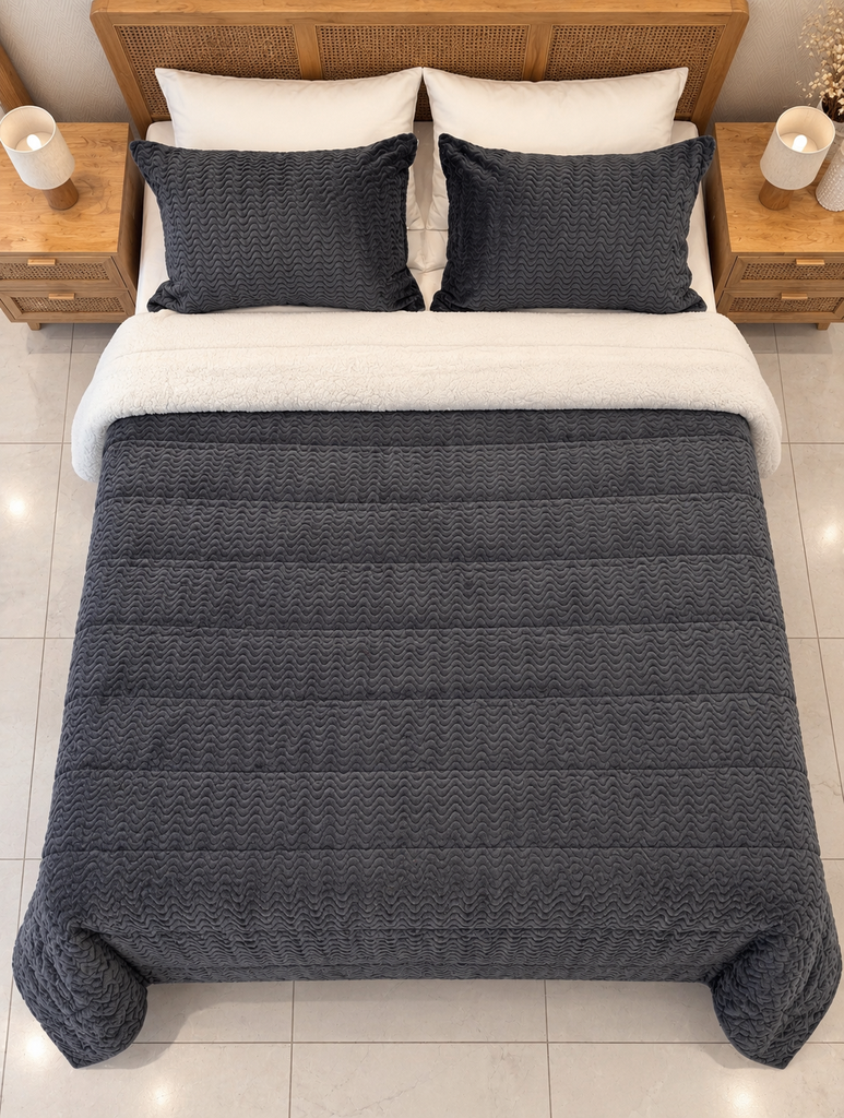 Couverture double face sherpa Gris
