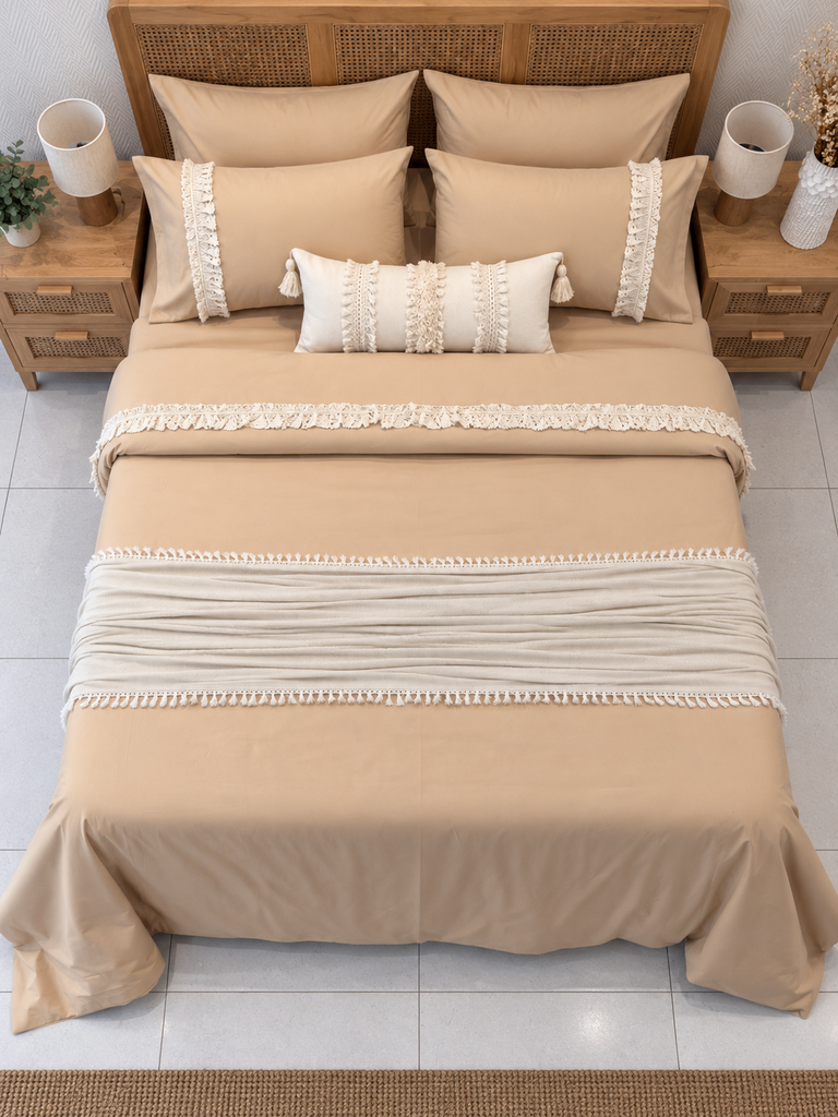 Housse de couette Elegance Dentelle 100% Conton 6 Pieces Beige 