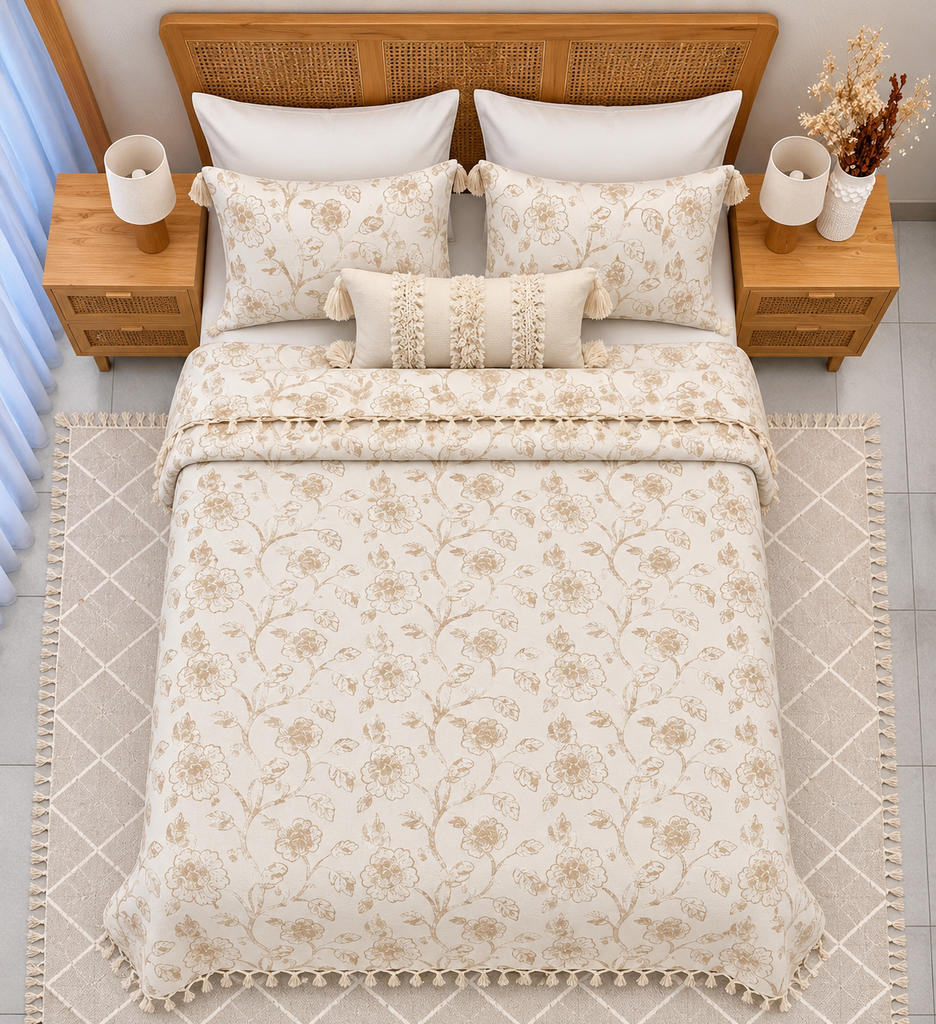 Couvre Lit tunisien 3 pièces Floral Arabesque – blanc