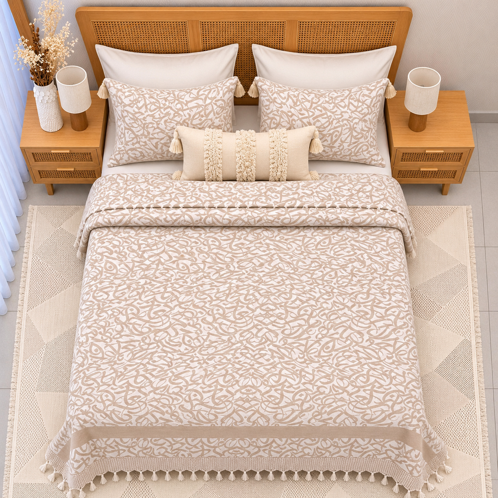 Couvre Lit tunisien 3 pièces Beige Sable & Écru