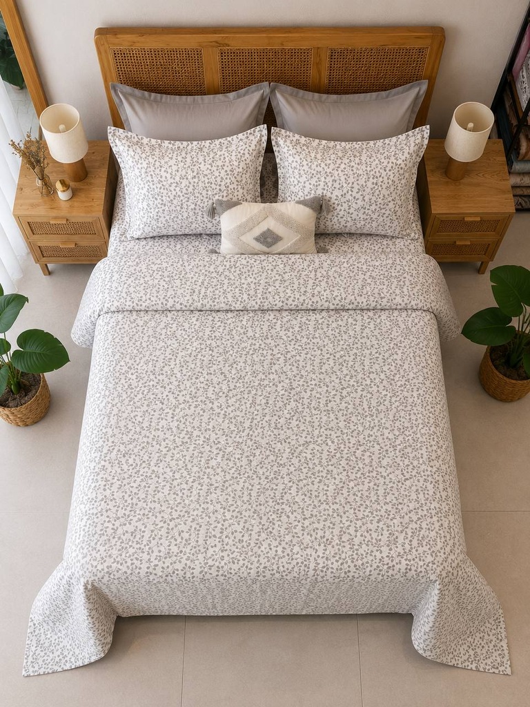 Parure Housse de Couette 6 Pièces – Feuillage Gris
