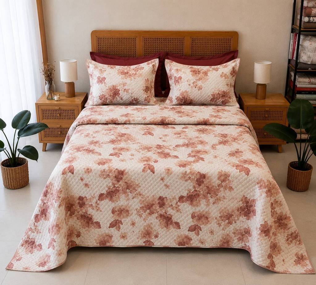 Couvre-lit Matelassé 3 Pièces – Rosée Florale