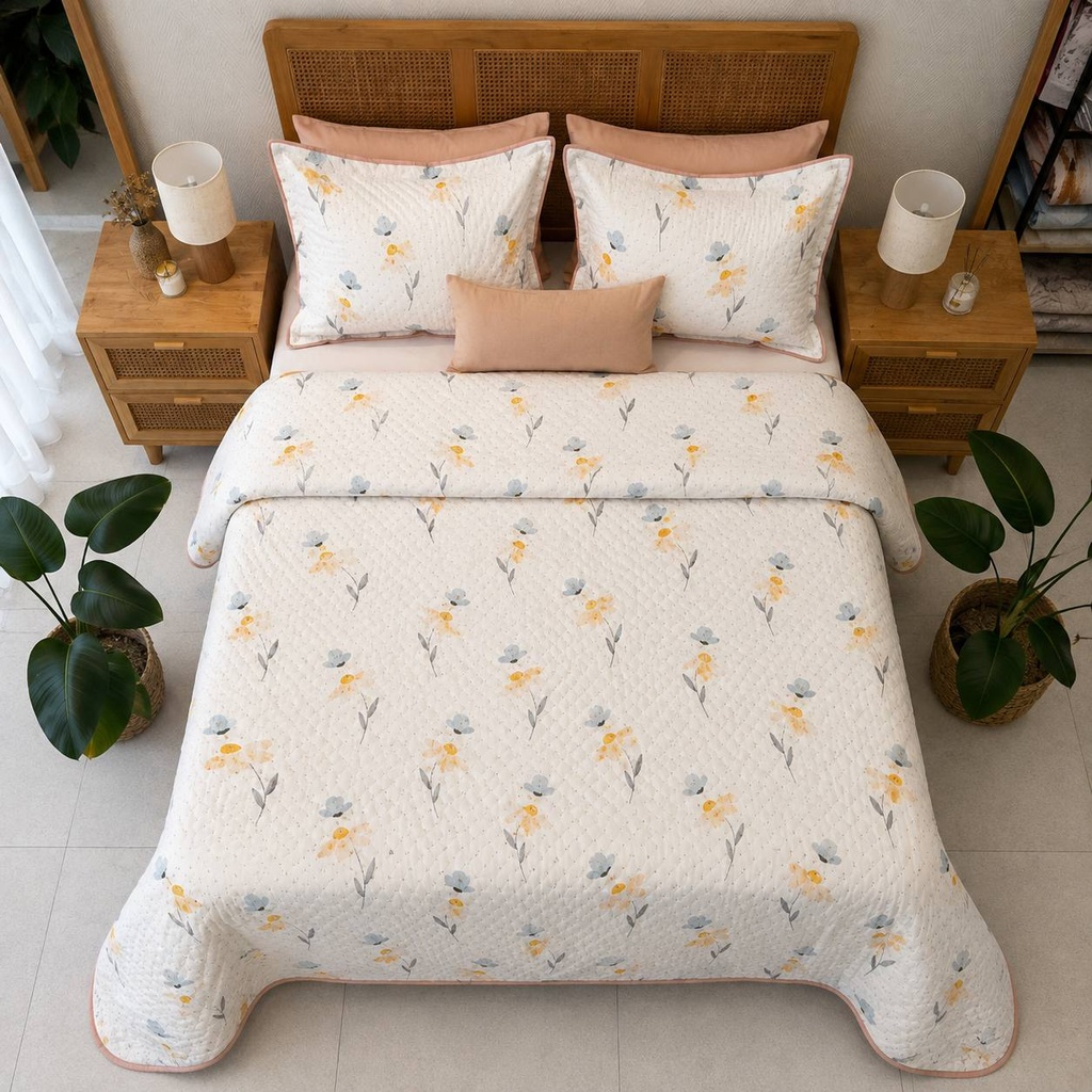 Couvre-lit Matelassé 3 Pièces – Douce Floraison