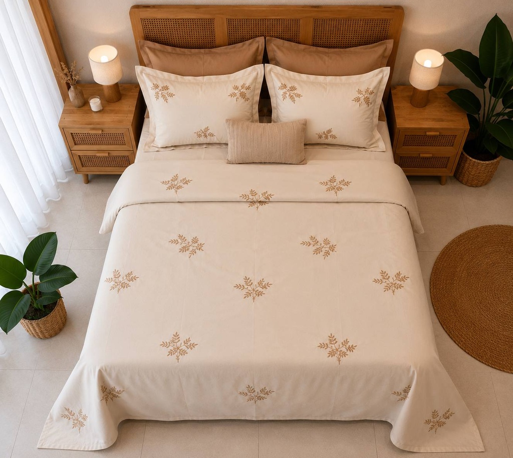 Parure de Drap Brodée  EMAS HOME Feuillage Élégant