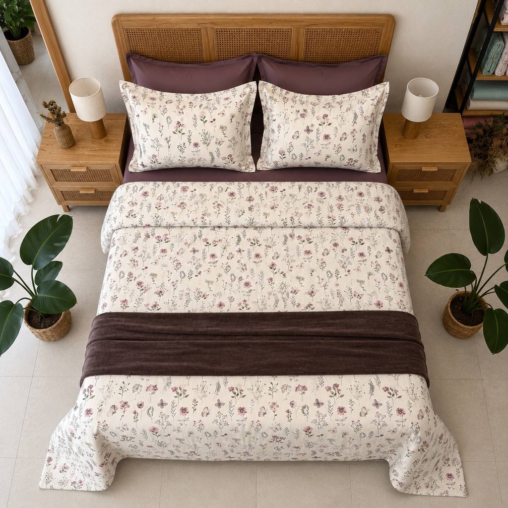 Parure de drap 6 pieces Jardin Fleuri mauve