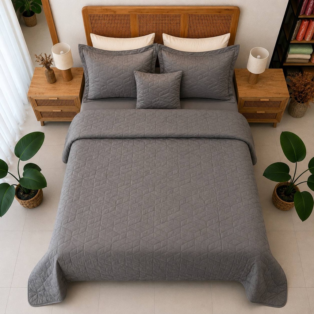 Couvre lit 4 pieces - elegance gris