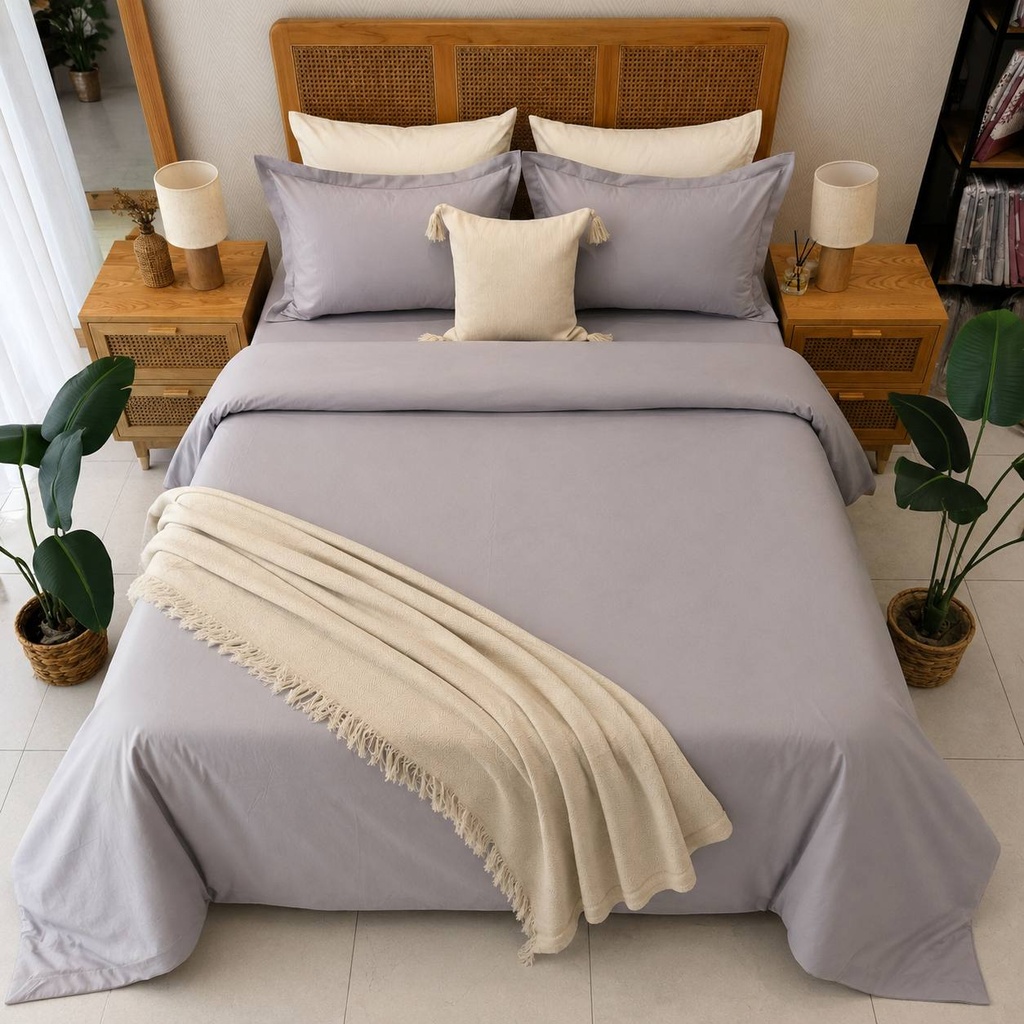 Housse de couette 4 pieces gris perle 
