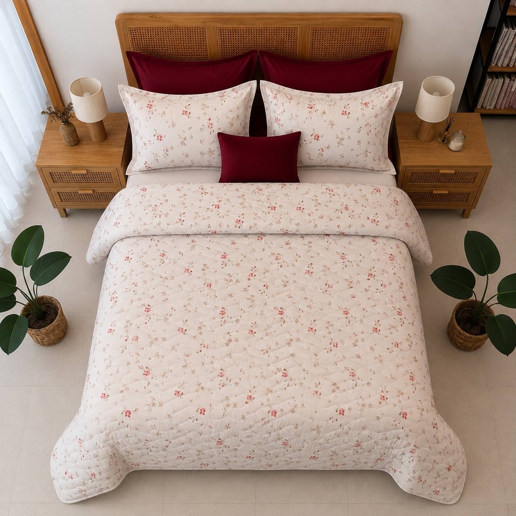 Couvre lit 3 Pieces Tulip Fleur Rouge