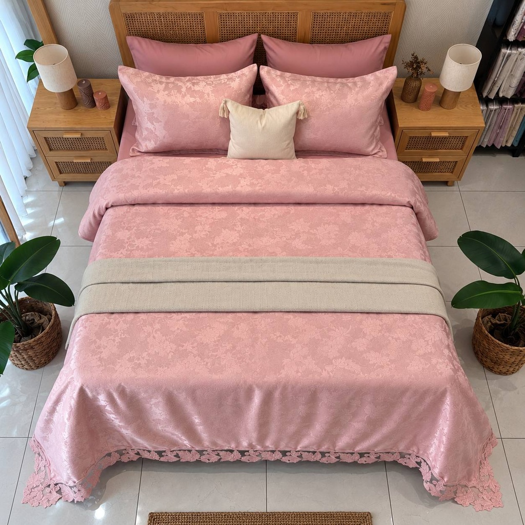 Couvre lit 6 pcs yaprak rose 