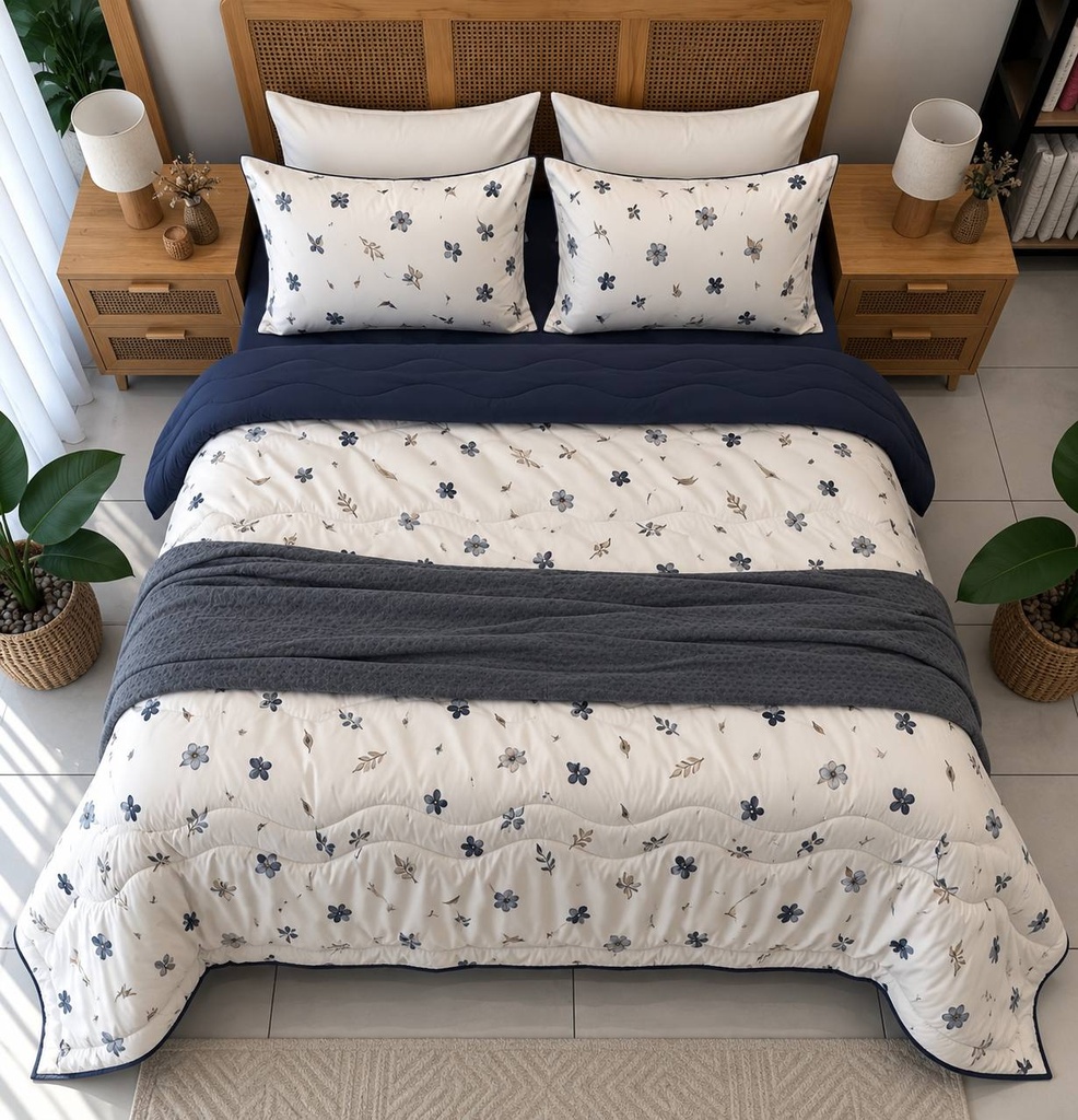 Couette 4 Pieces - fleur bleu