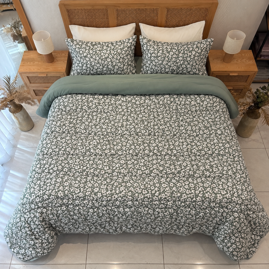 Couette 4 Pieces Fleur New Vert