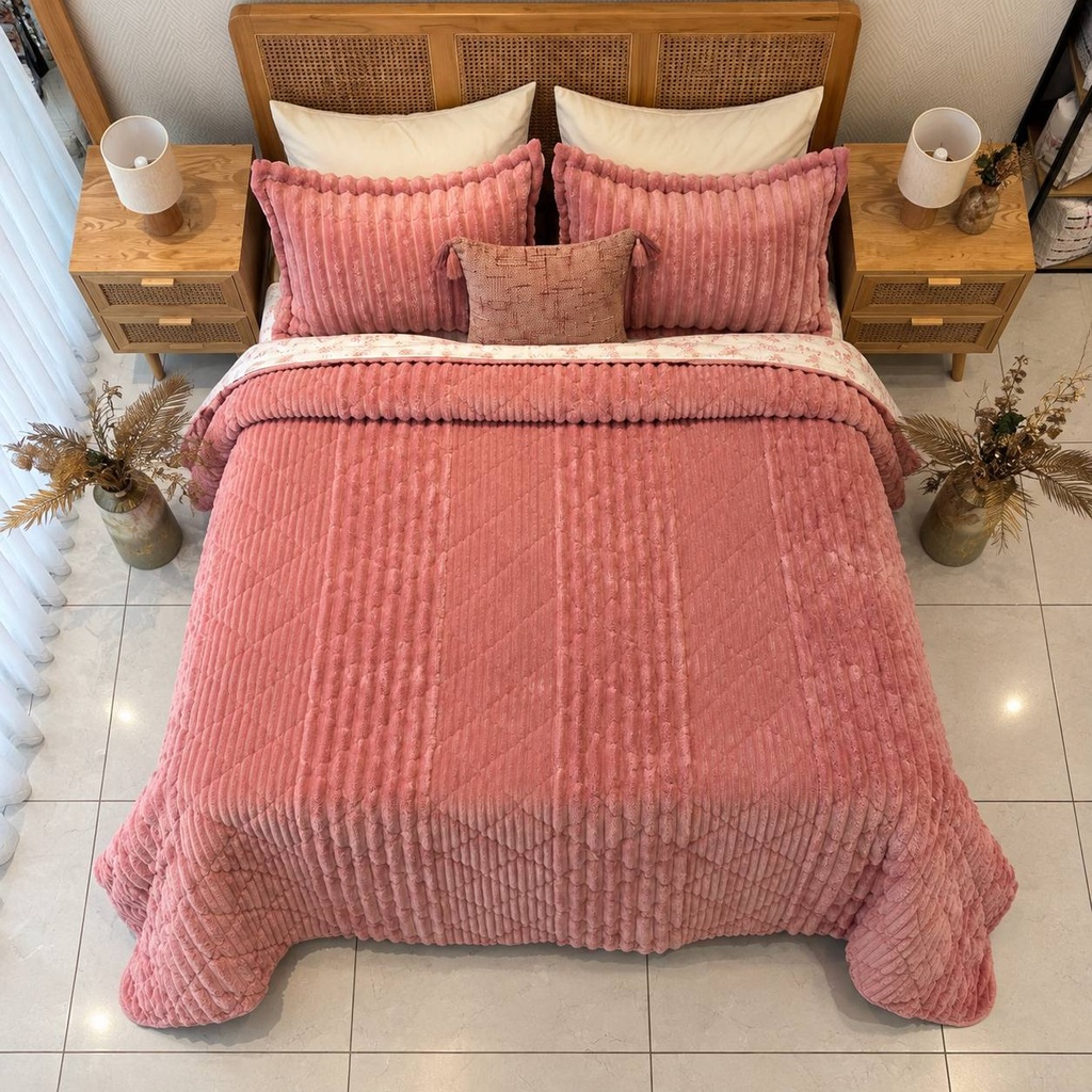 Couverture 3 pieces double face imprimée bbh rose