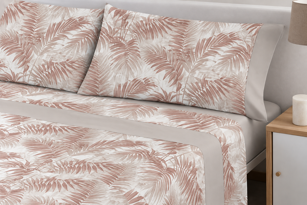 Parure de drap polo polo 4 pièces coton percale 200 fils Palmier Rosé