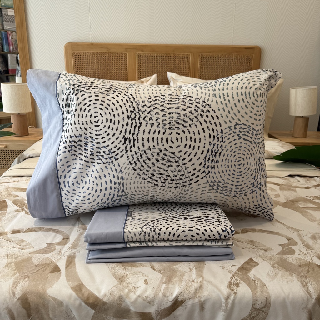 Parure de drap polo polo 4 pièces coton percale 200 fils Cercles Azur