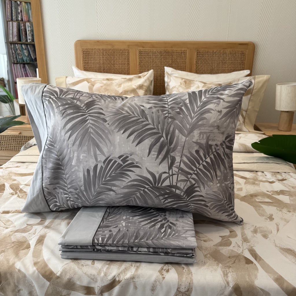Parure de drap polo polo 4 pièces coton percale 200 fils Palmes Argentées 