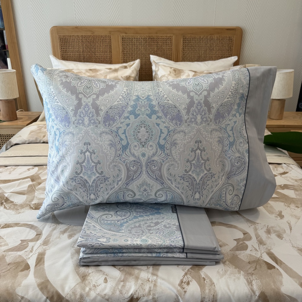 Parure de drap polo polo 4 pièces coton percale 200 fils Cachemire Azur