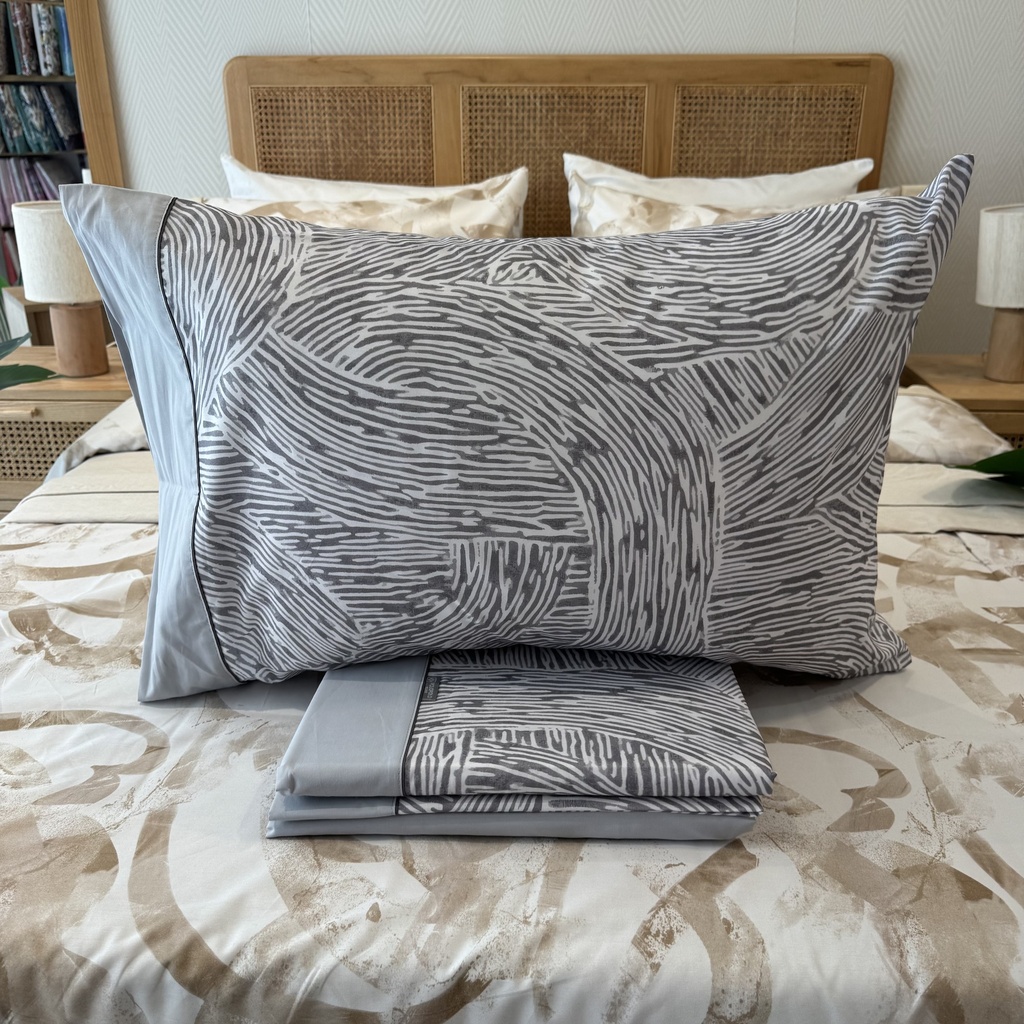 Parure de drap polo polo 4 pièces coton percale 200 fils Ondes d'Argent