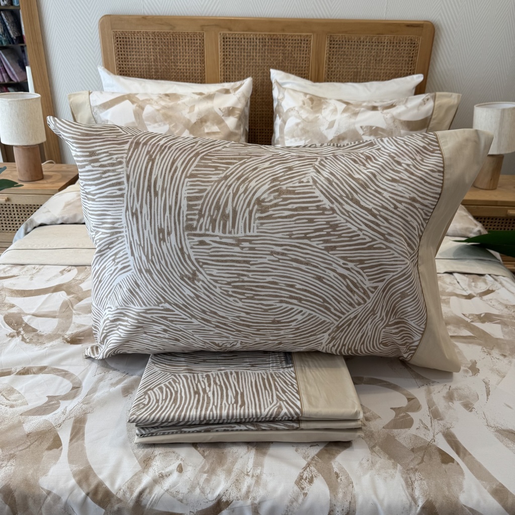 Parure de drap polo polo 4 pièces coton percale 200 fils Ondes de Sable